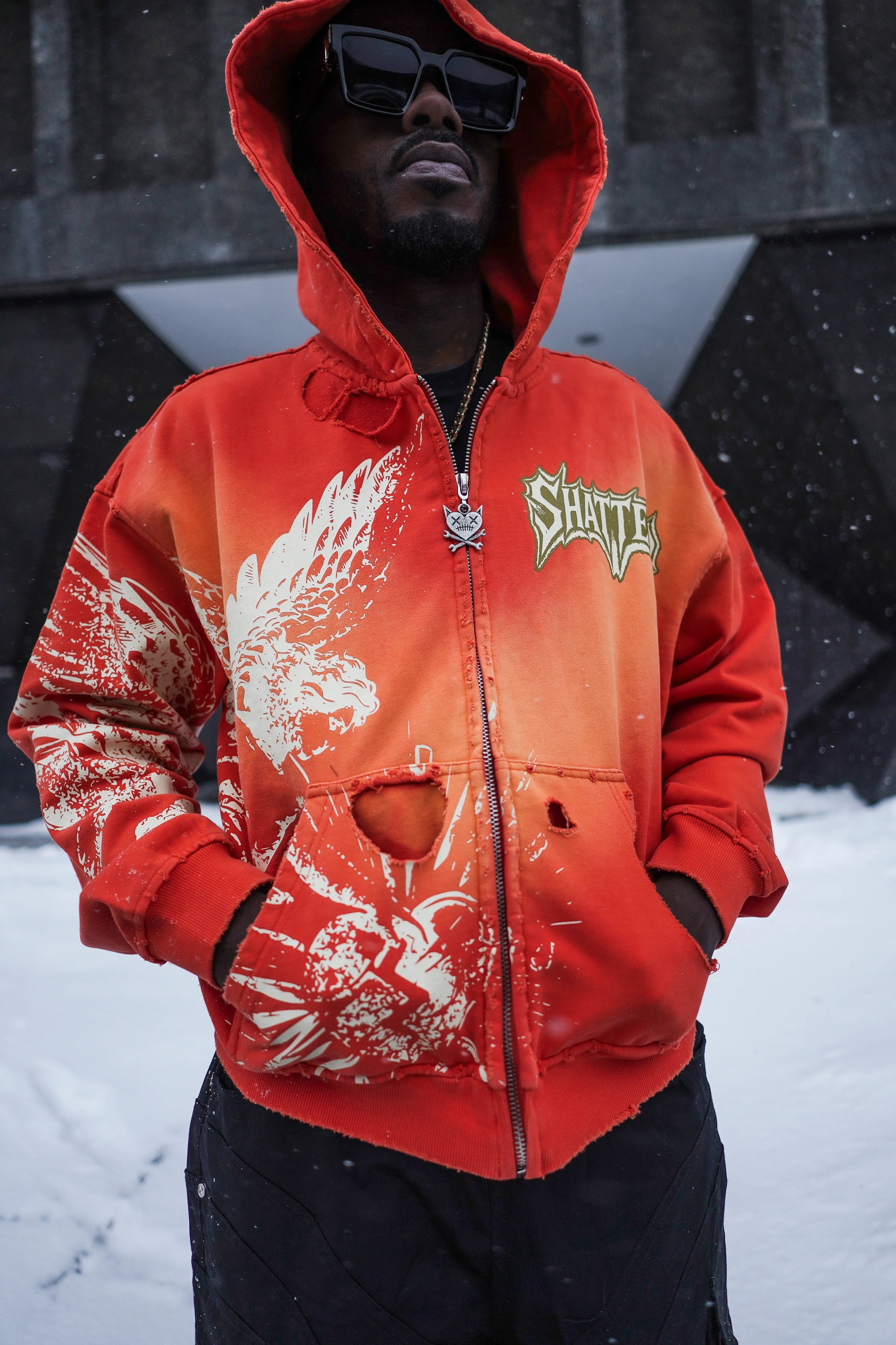 SHATTERED 'Catching Feelings' Zip Up Hoodie- Orange