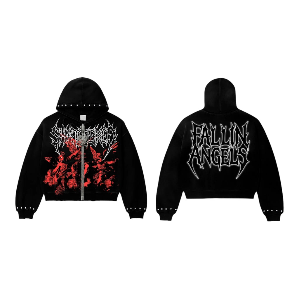 SHATTERED 'Falling Angels' Zip Up Hoodie- Black