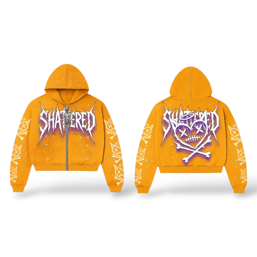 SHATTERED Logo Zip Up Hoodie- Yellow