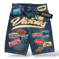 Vicious '1202' Patches Denim Shorts- Indigo