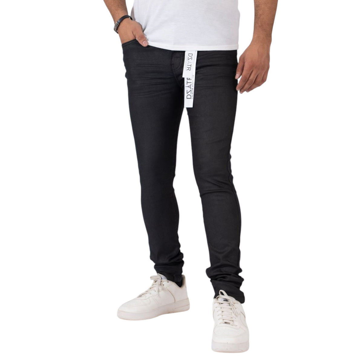 Dzatr '5007' Skinny Jeans- Grey Black Coated
