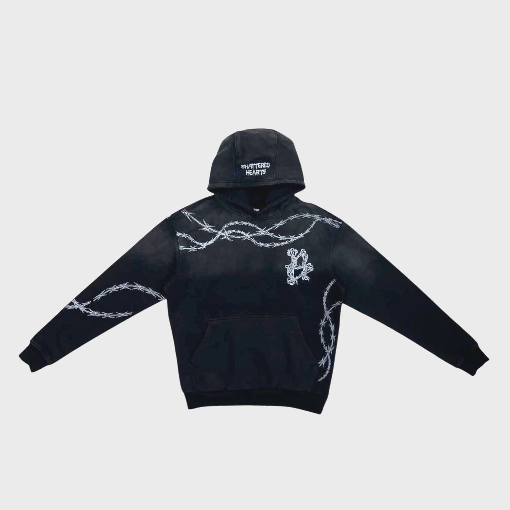 Shattered hearts black barbed wire hoodie