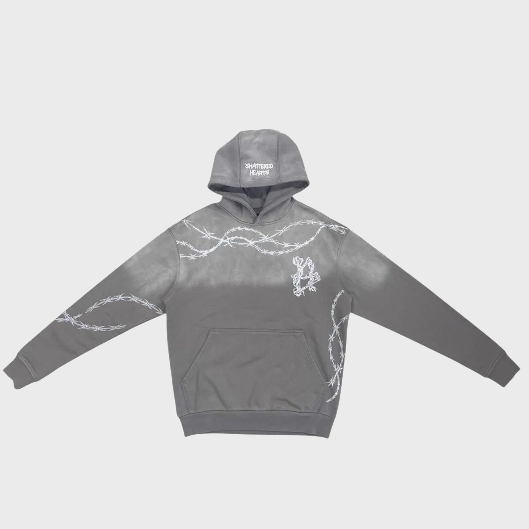 Shattered hearts gray barbed wire hoodie