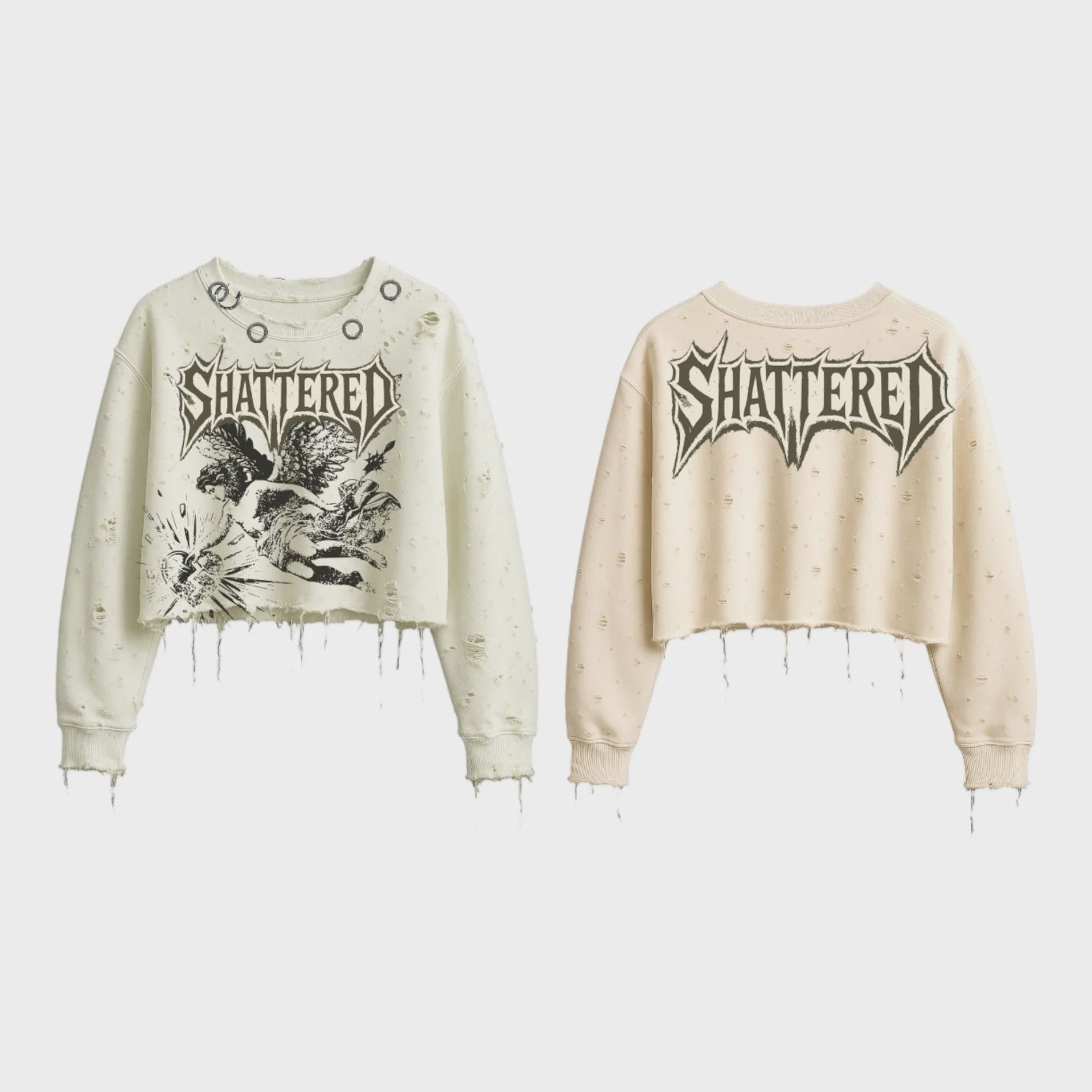 Shattered hearts cropped angel sweater cream