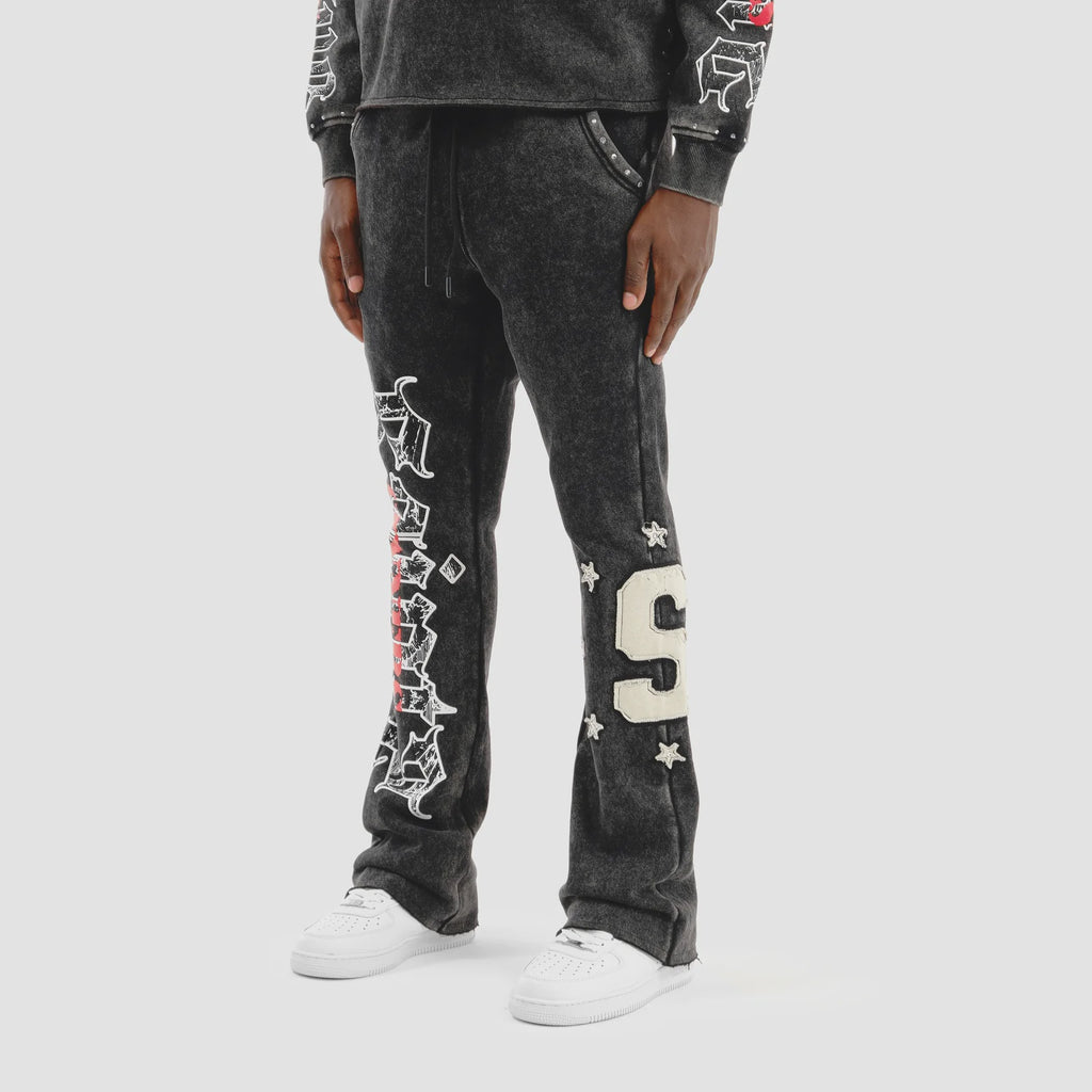 Copper Rivet Saint Stacked Sweatpants- Blk