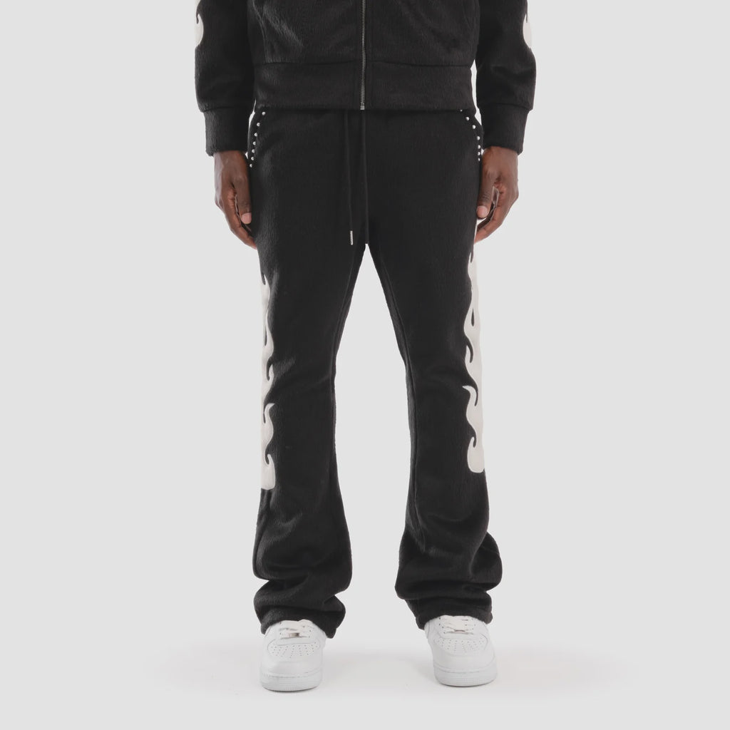 Copper rivet Pearled Stacked Sweatpants- Blk