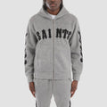 Copper Rivet Pearled Zip Up Hoodie- Grey