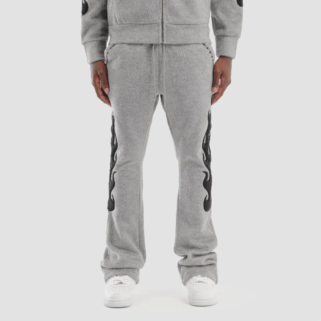 Copper rivet Pearled Stacked Sweatpants- Grey