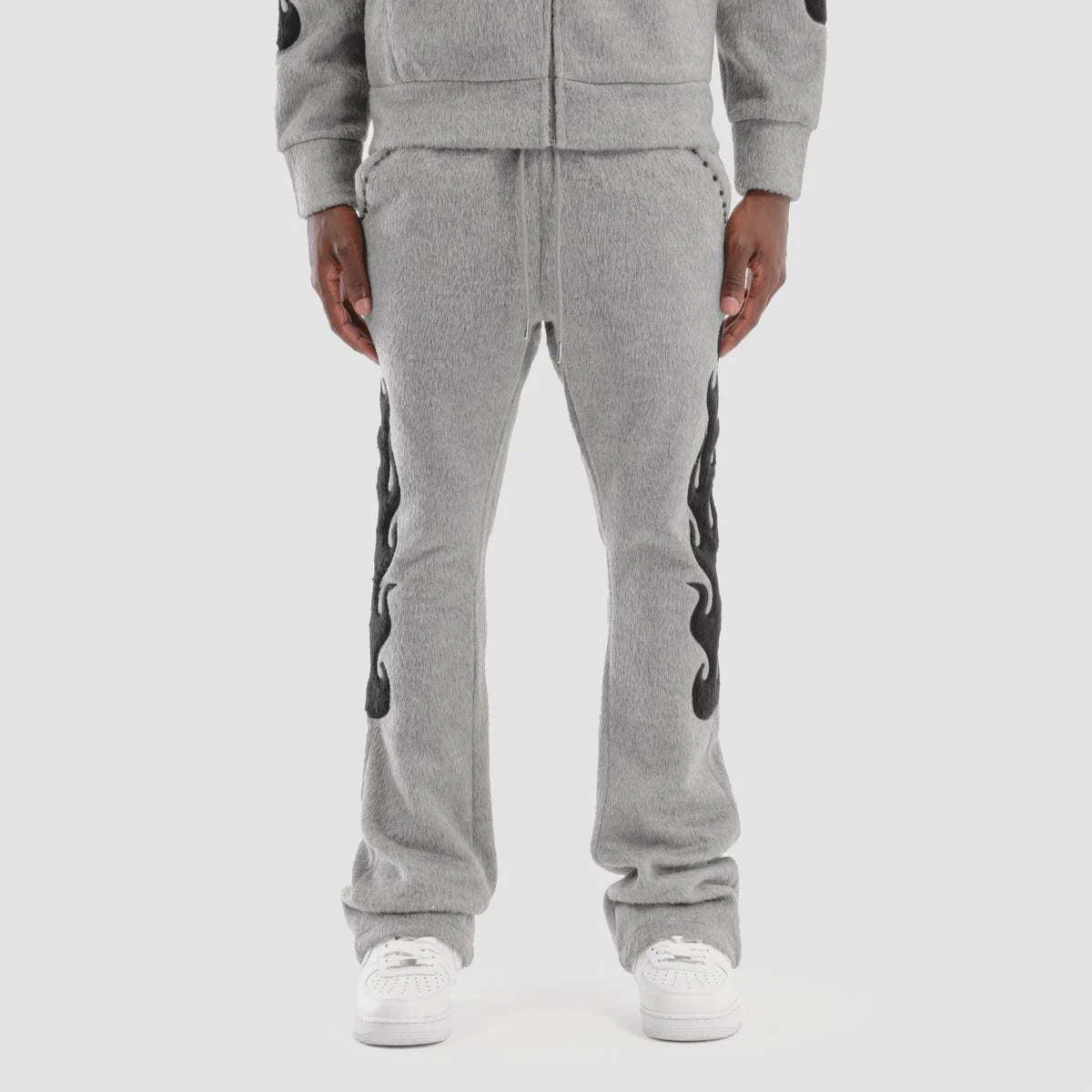 Copper rivet Pearled Stacked Sweatpants- Grey