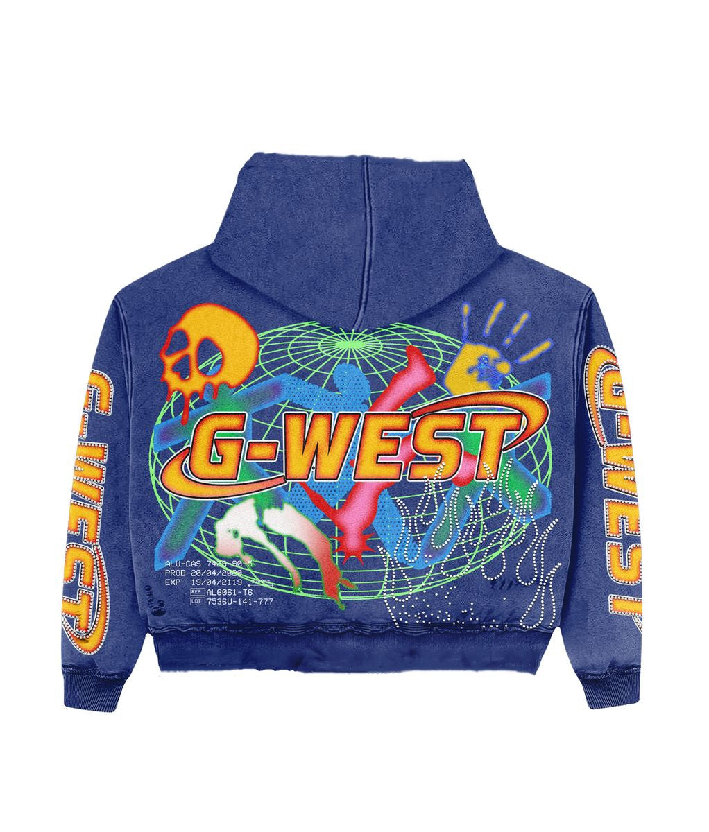 G WEST ‘Cyber Wave’ Zip Up Hoodie  (PURPLE/MULTI)