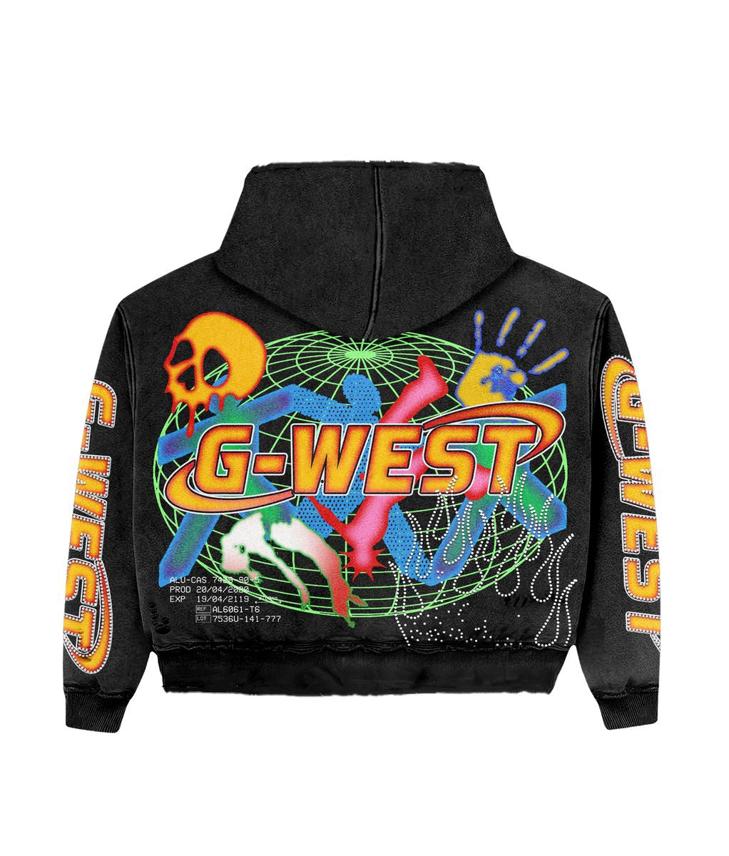 G WEST ‘Cyber Wave’ Zip Up Hoodie (BLACK/MULTI)