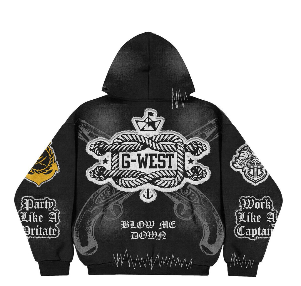 G WEST ‘Pirate Mode’  Zip Up Hoodie  (BLACK/GREY)