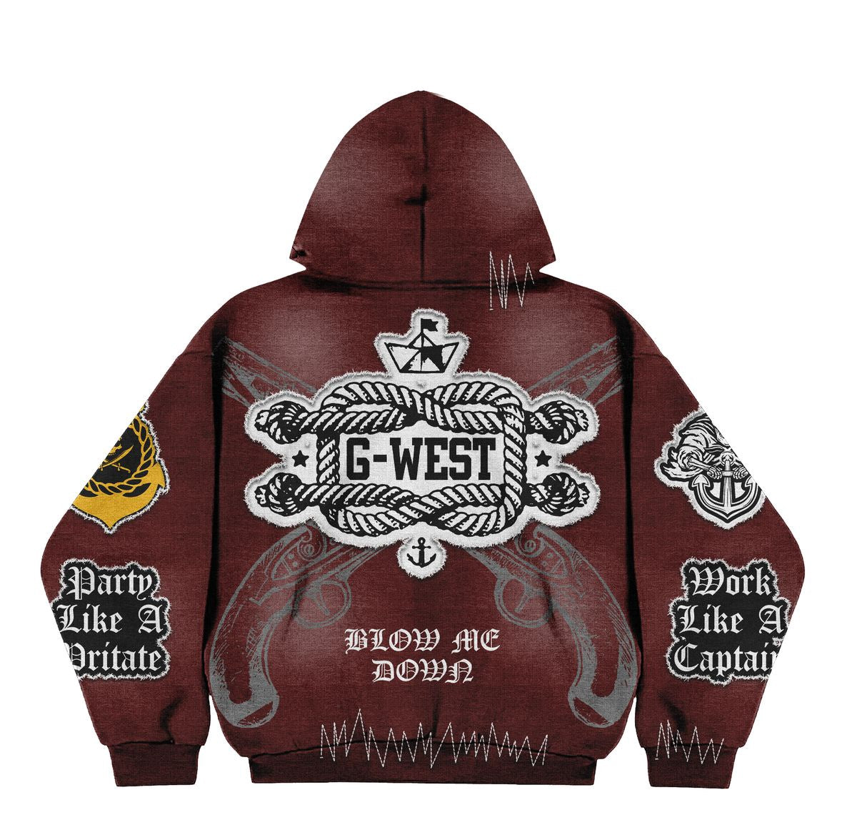 G WEST ‘Pirate Mode’ Zip Up Hoodie (BURGUNDY)
