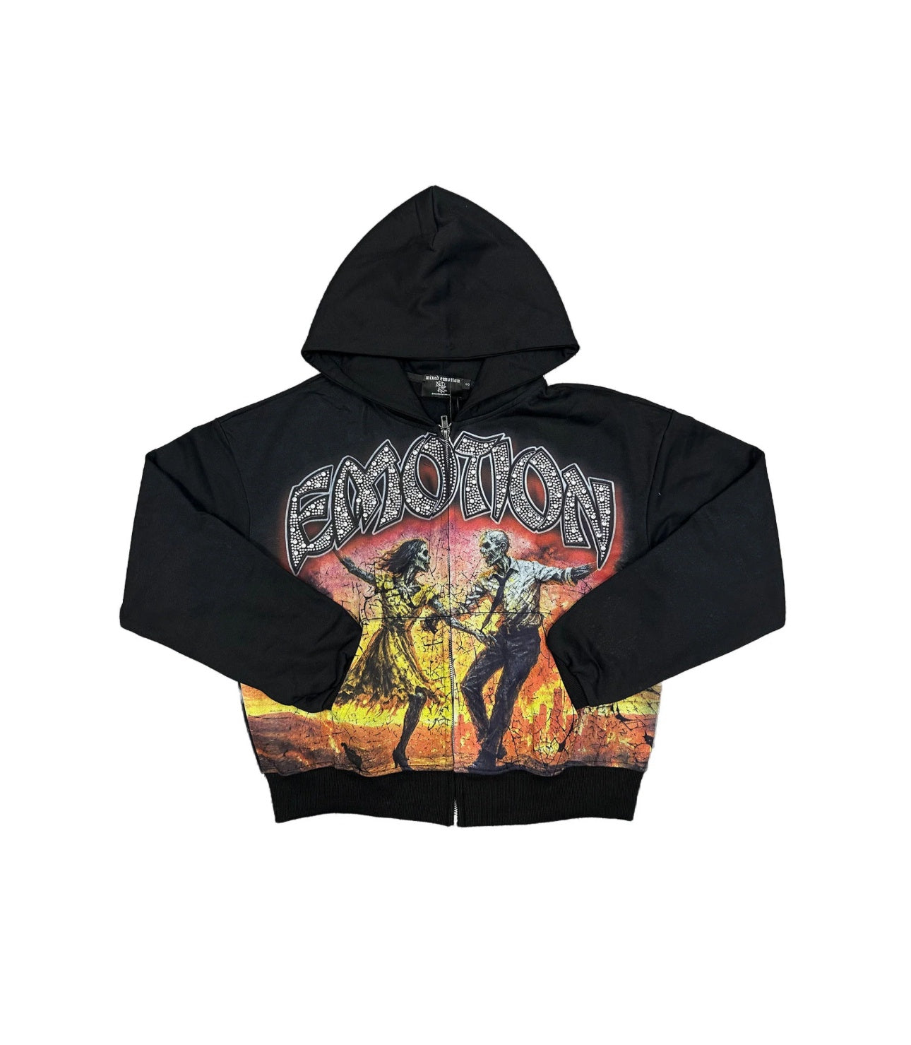 M.E. ‘Last Dance’ Rhinestone Zip Up Hoodie- Black