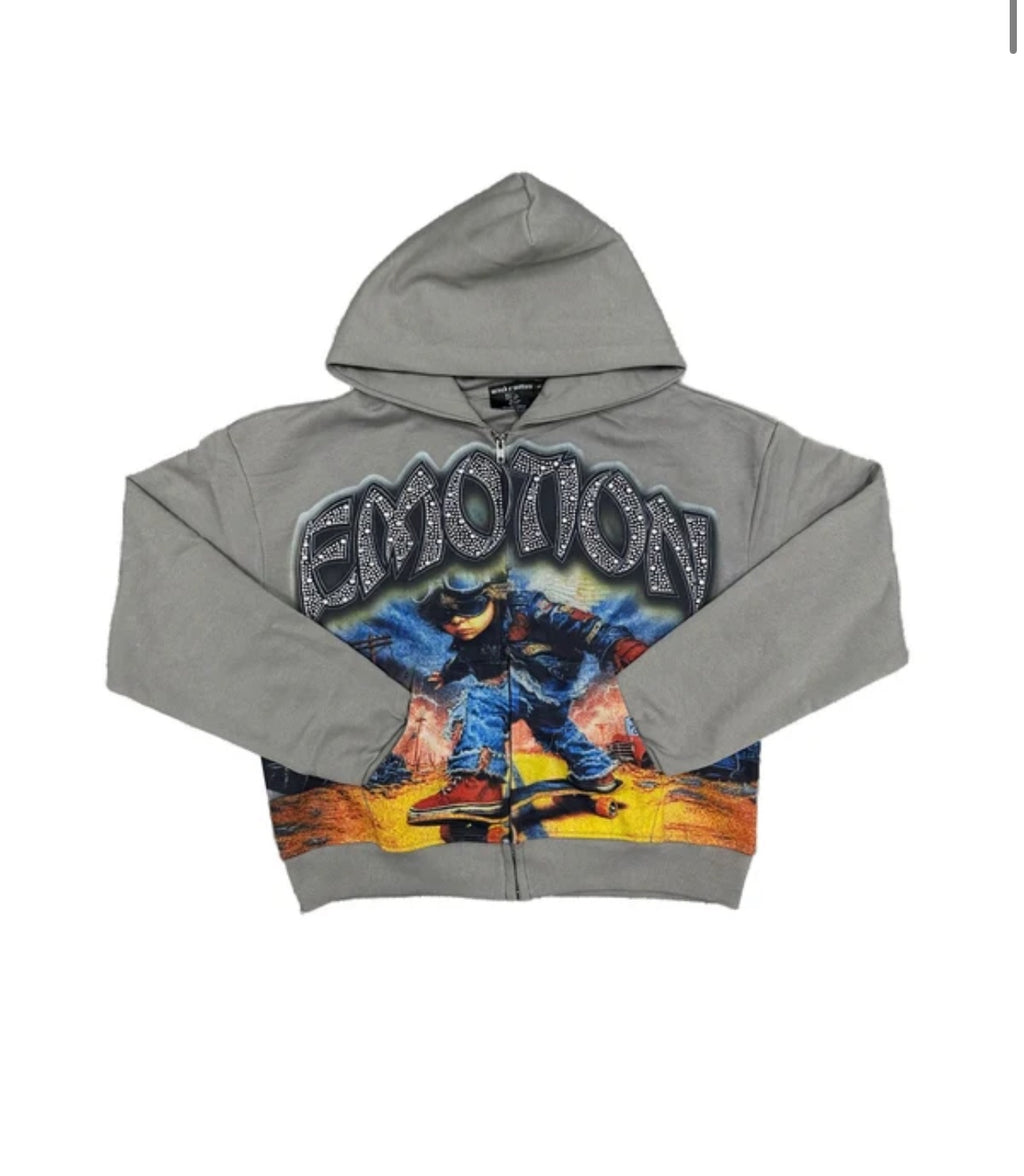 M.E. ‘Last Ride’ Zip up hoodie- Grey