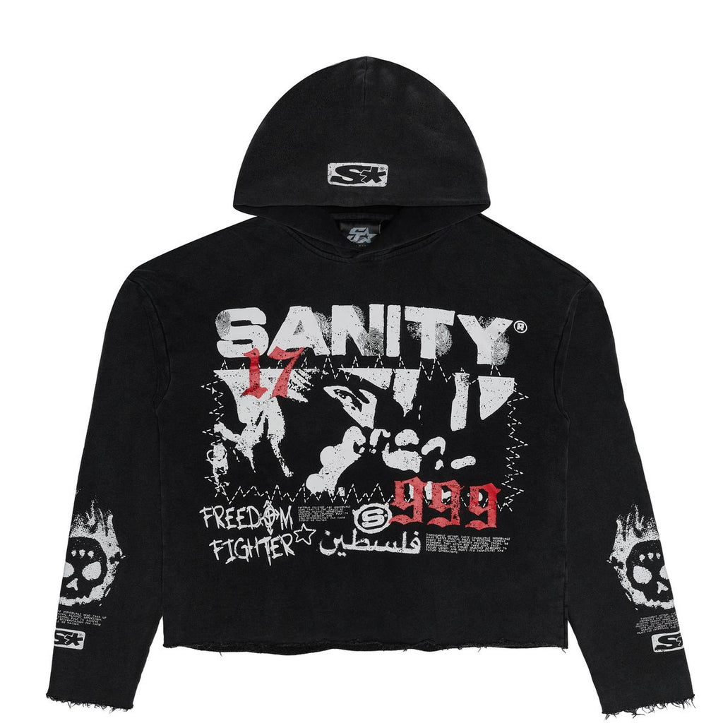 SY-001- Acid wash Freedom fighter crop hoodie