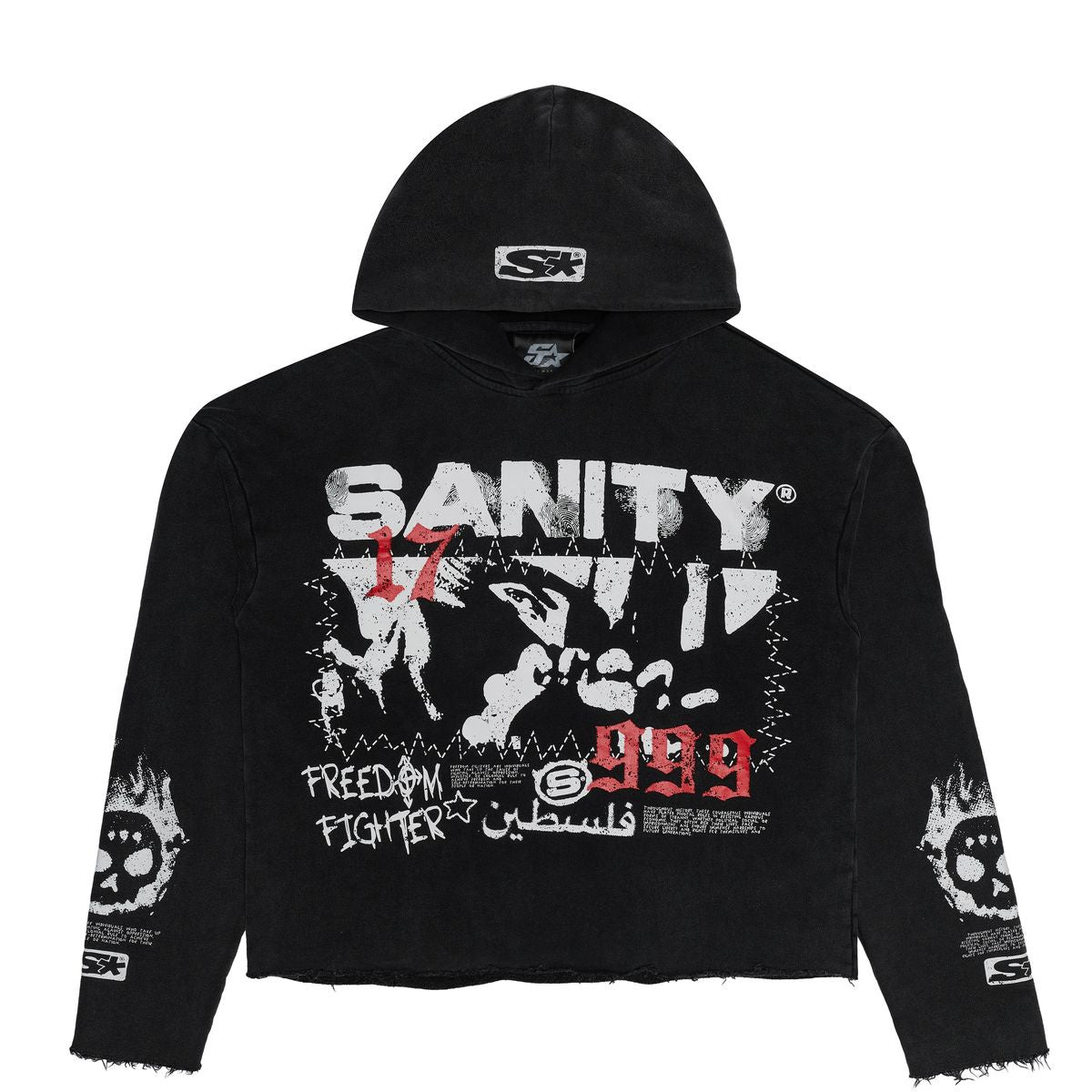 SY-001- Acid wash Freedom fighter crop hoodie