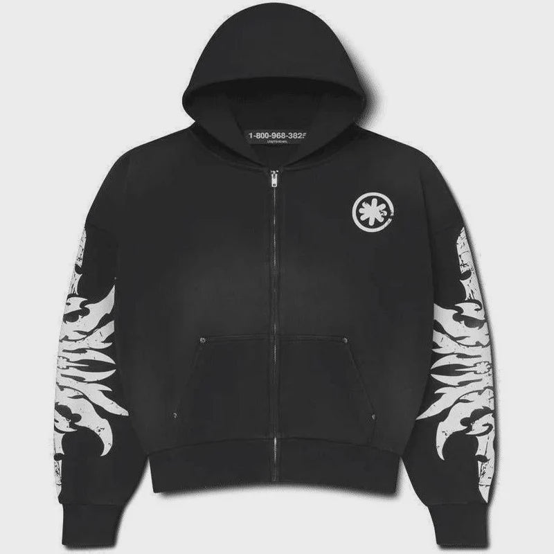Lost Shdws Exclusive Acid Wash Zip Up Hoodie- Black