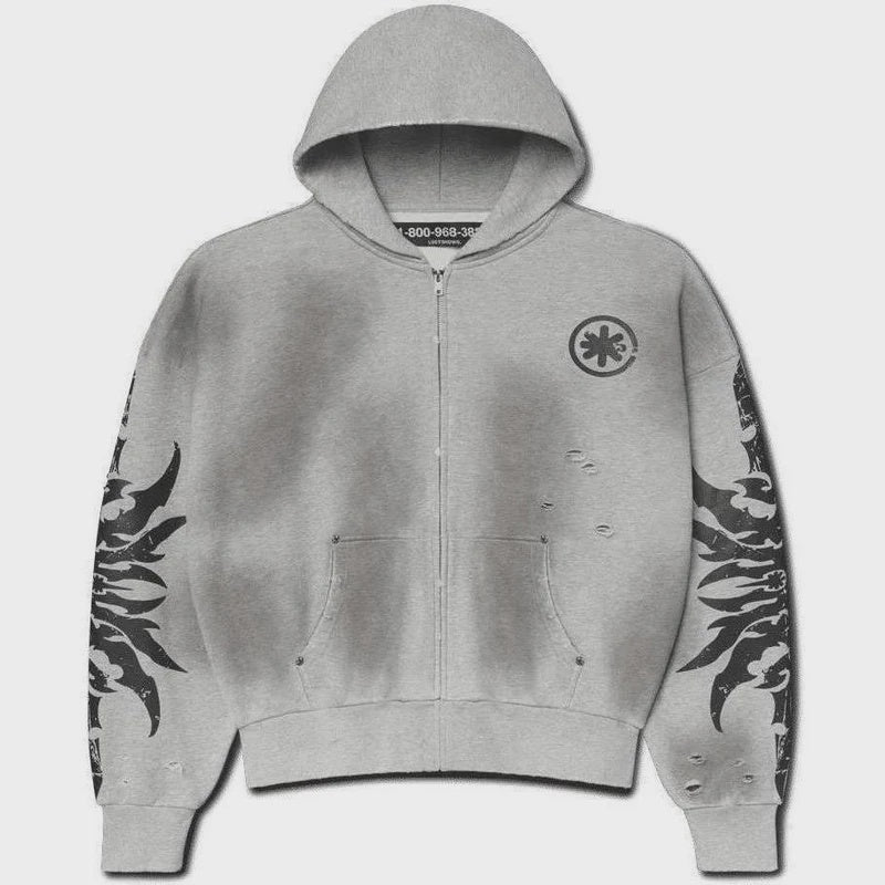 Lost Shdws Exclusive Acid Wash Zip Up Hoodie- Grey