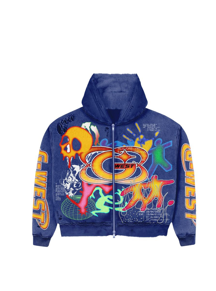 G WEST ‘Cyber Wave’ Zip Up Hoodie  (PURPLE/MULTI)