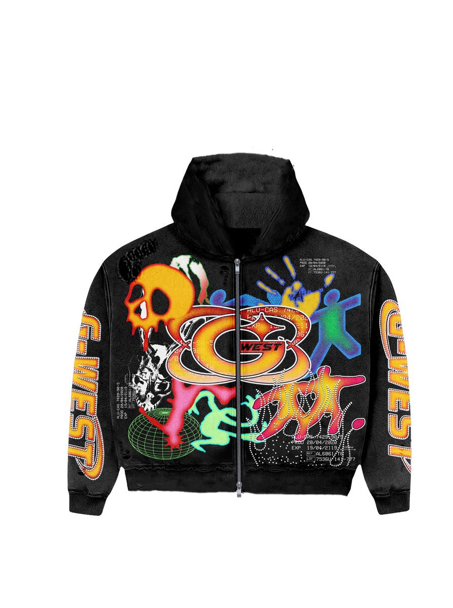 G WEST ‘Cyber Wave’ Zip Up Hoodie (BLACK/MULTI)