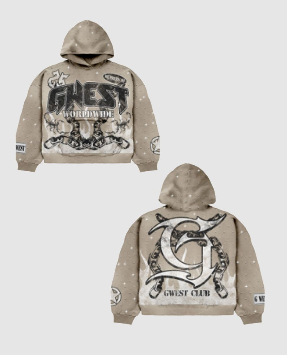 G WEST ‘United Flames’ Pullover Hoodie (TAN/GREY)