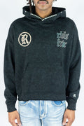 Rebel Rhinestone Cropped Hoodie - Black