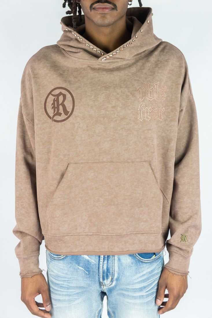 Rebel Rhinestone Cropped Hoodie - Brown