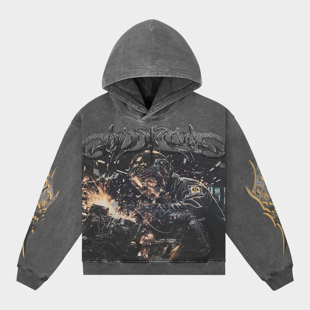 Godspeed Steel Sharpens Steel Hoodie- Grey Wash