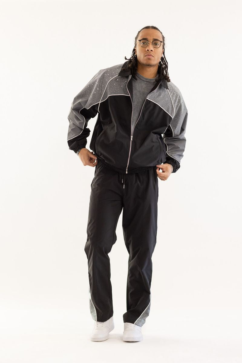 Kindred Track Suit With Rhinestone- Black/Grey