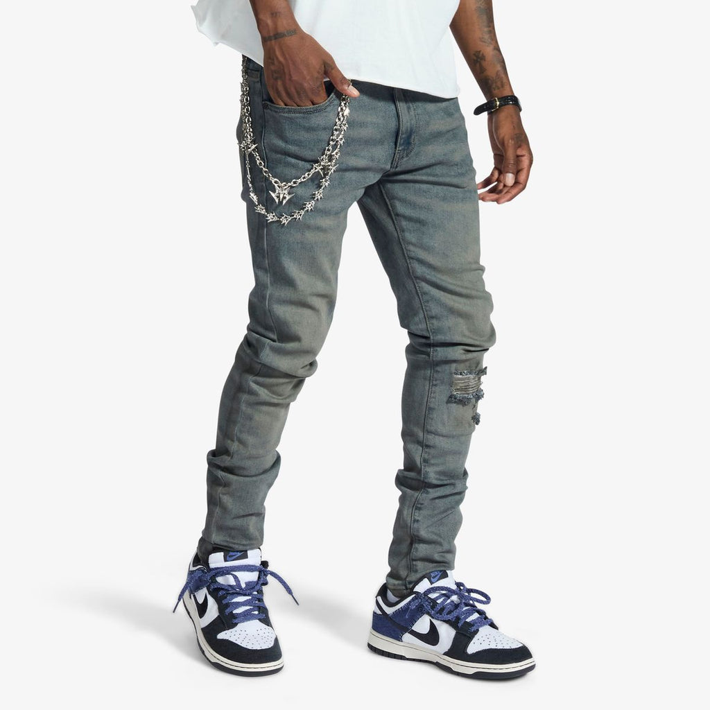 Melee ‘V12’ Skinny Jeans- Blue Oil Wash