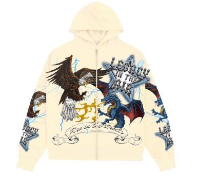 Roku Legend In The Air Zip Down Boxy Hoodie - Eggshell