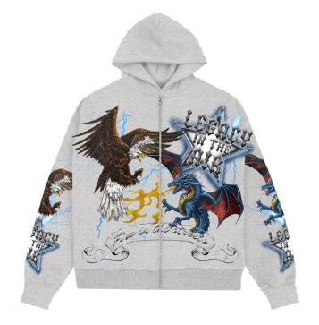 Roku Legend In The Air Zip Down Boxy Hoodie - Grey