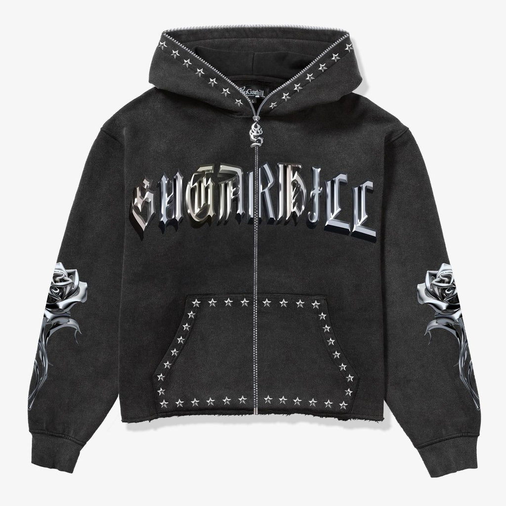Sugarhill “Body Shop” Zip Up Hoodie- Black Vintage