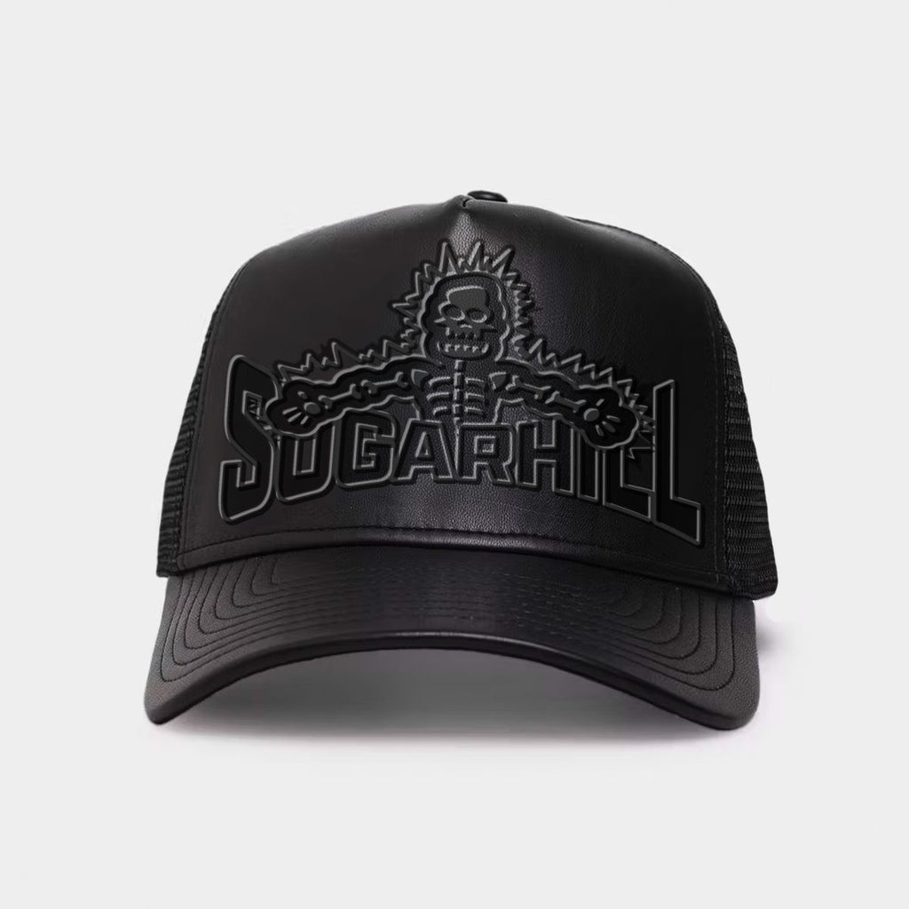 Sugarhill 'Shockwave' Leather Strapback Hat (Black)