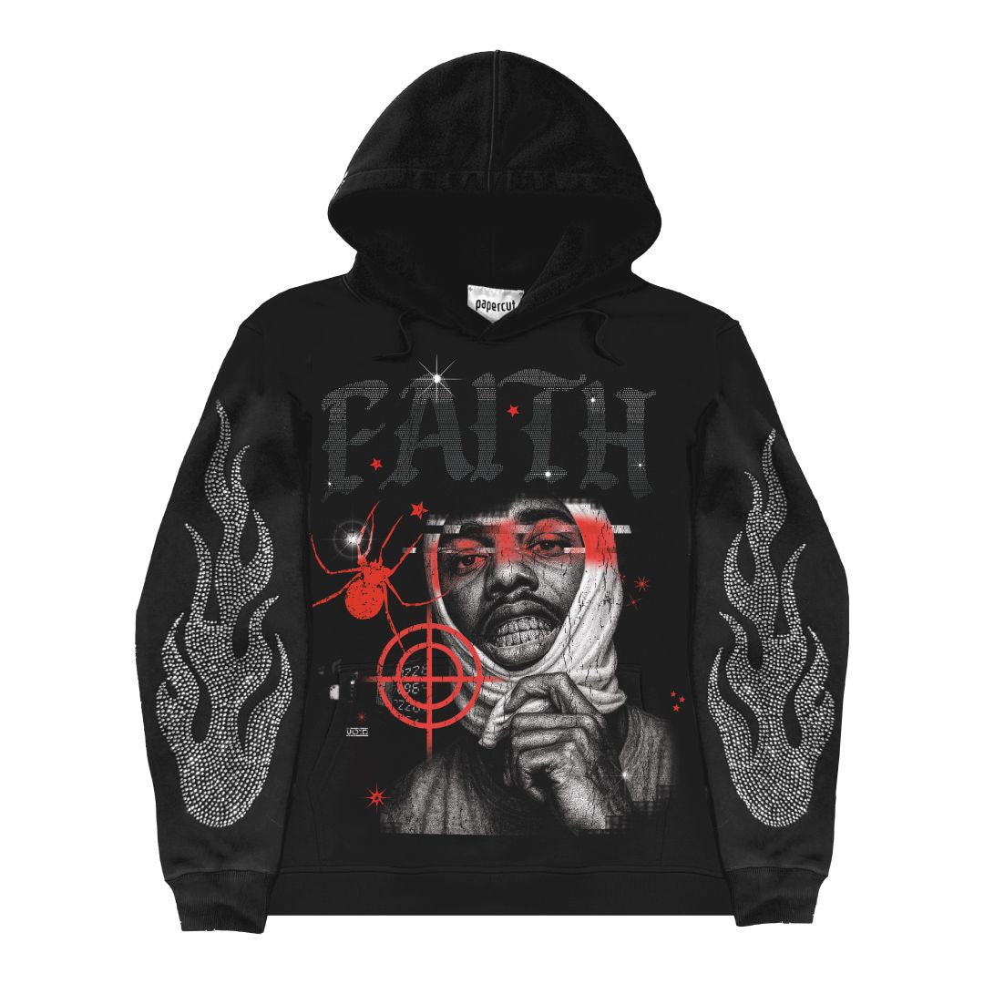 3Forty Rhinestone Faith Hoodie- Blk