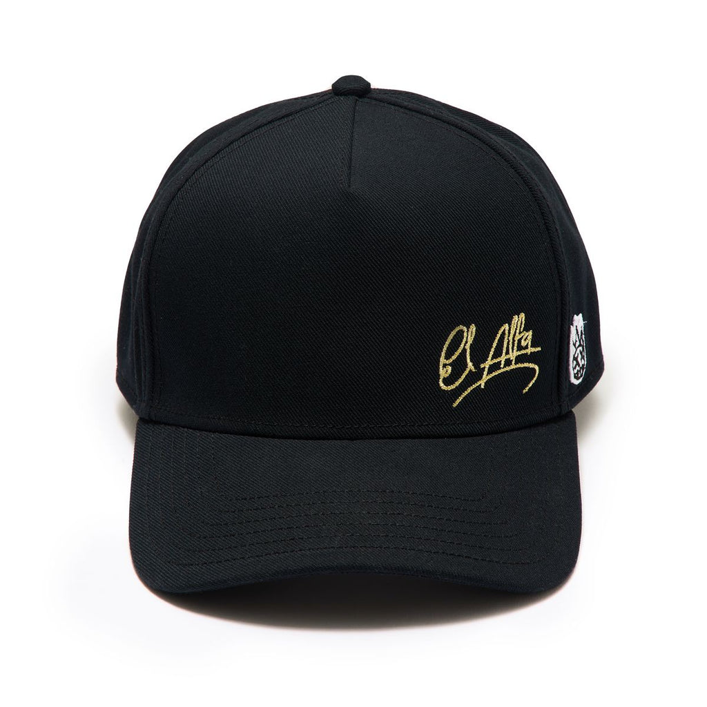 Cult X El Alfa Gold Signature 5 Panel A Frame Trucker Hat- Black