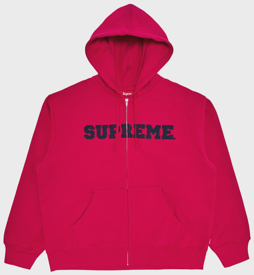 Supreme Collegiate Appliqué Zip Up- Fuchsia