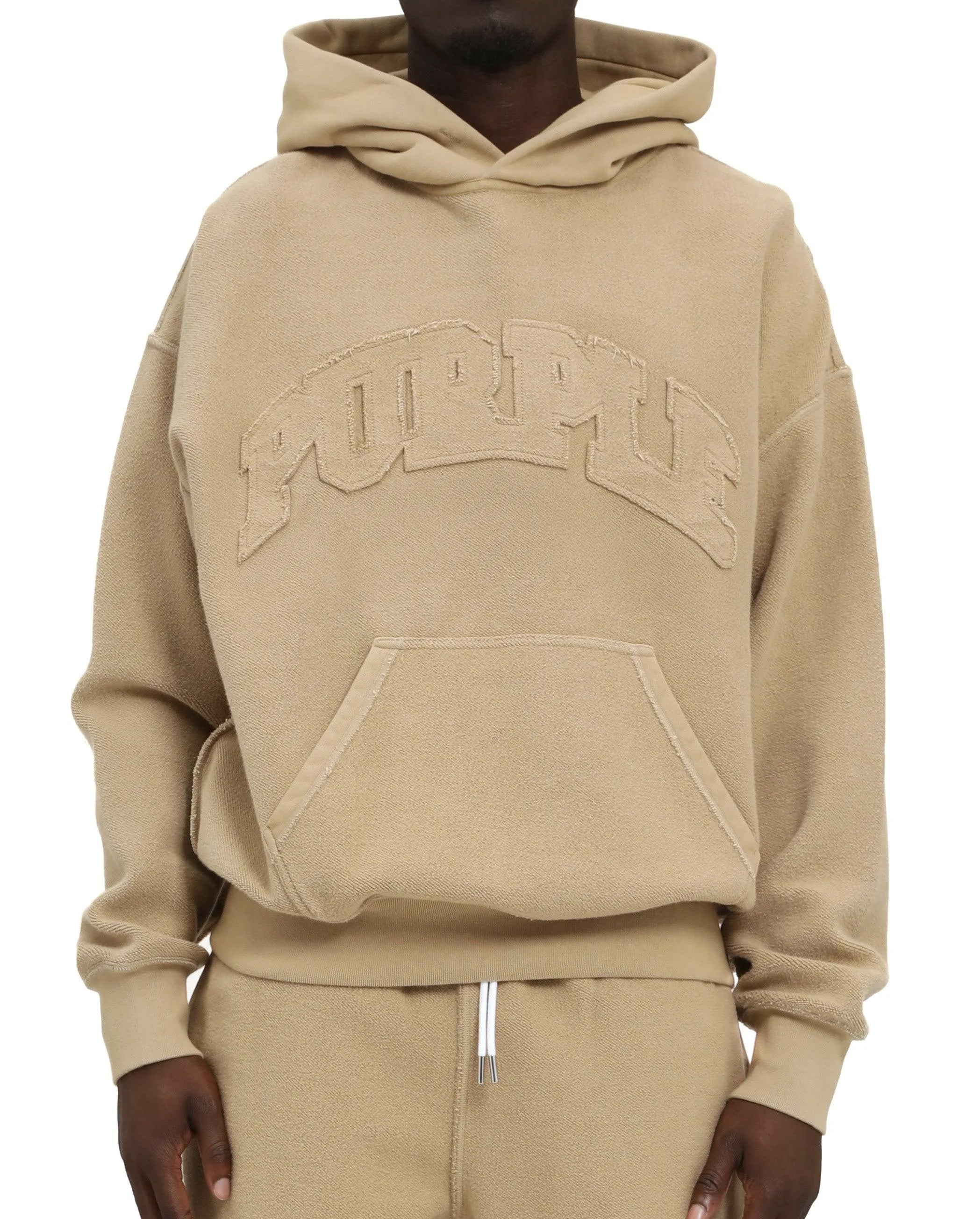 PURPLE BRAND Oversized Inside Out Logo Graphic Hoodie- Tan