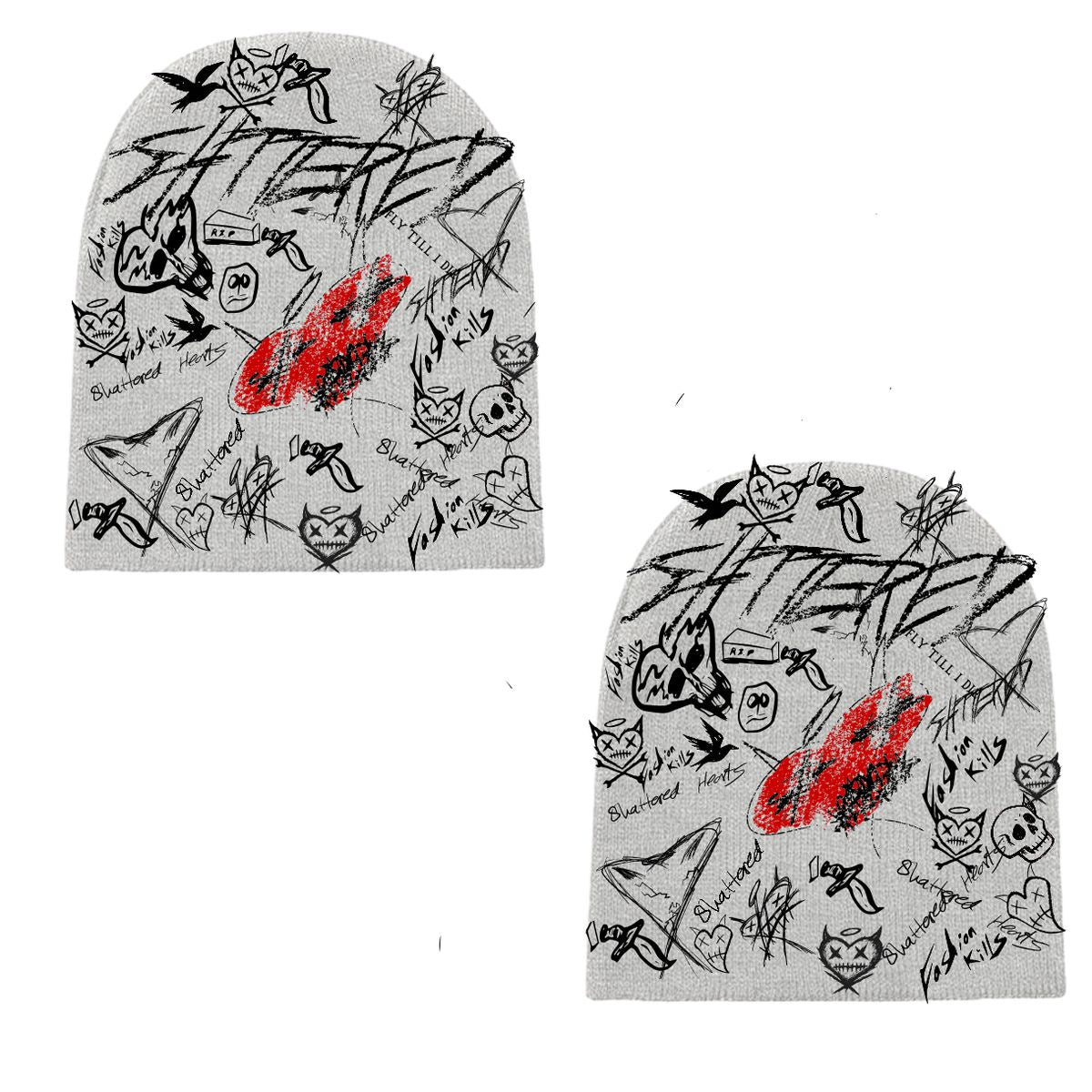 SHATTERED Doodle Beanie- Grey