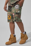 JC War Angel Cargo Shorts With Patches- Vintage Camo