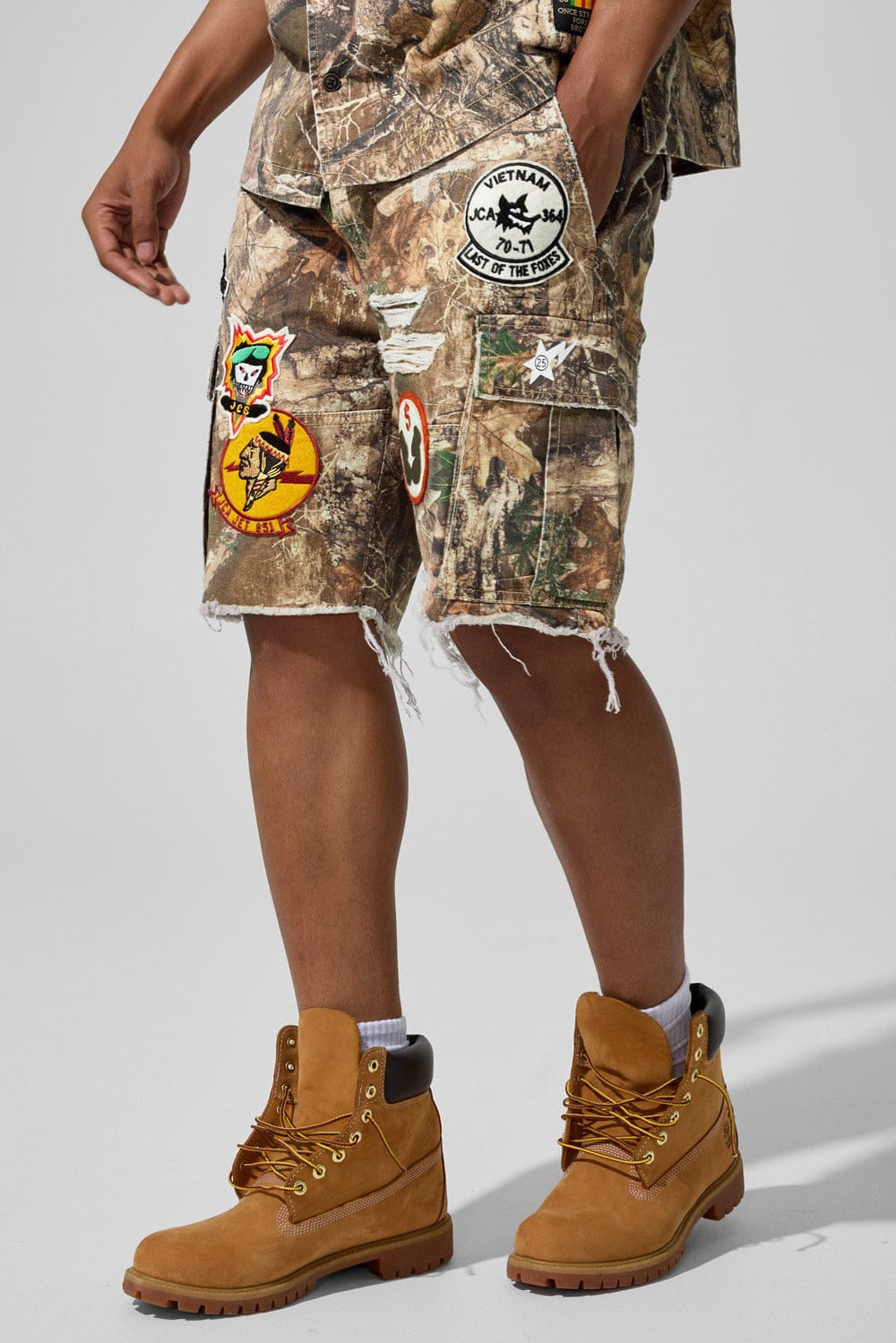 JC War Angel Cargo Shorts With Patches- Hunter Camo