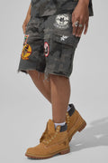 JC War Angel Cargo Shorts With Patches- Black Camo
