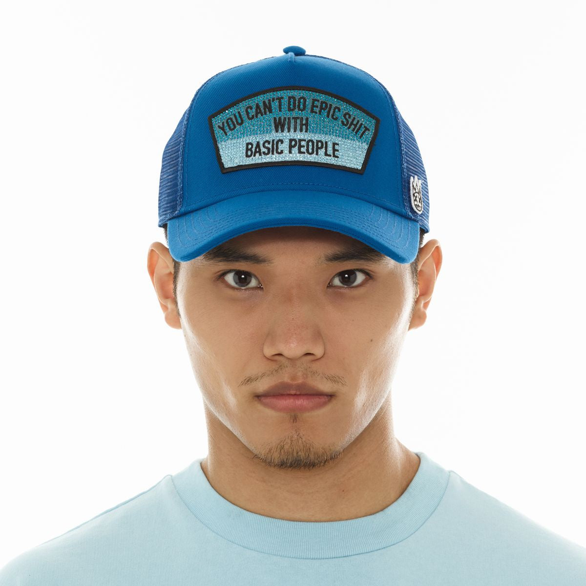 Cult Mesh Trucker Hat 'Epic Shit' Crystals- Turkish Blue