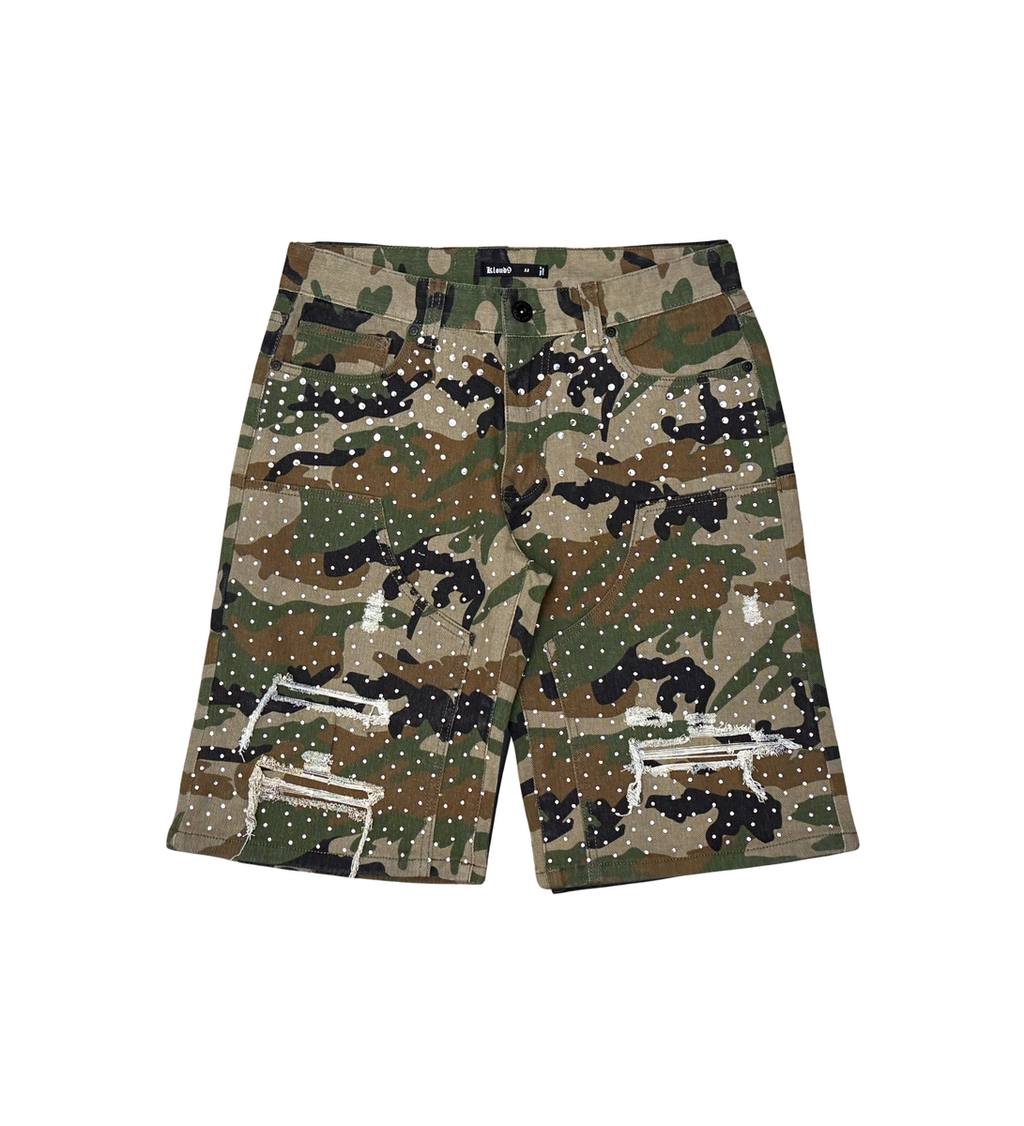 Kloud9 Mens Denim Shorts W/Rhinestone- Woodland Camo