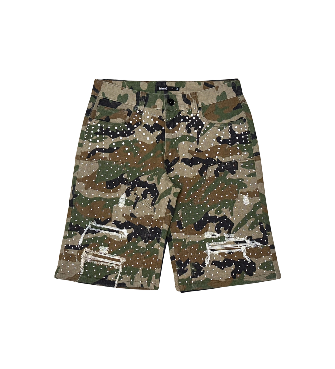 Kloud9 Mens Denim Shorts W/Rhinestone- Woodland Camo