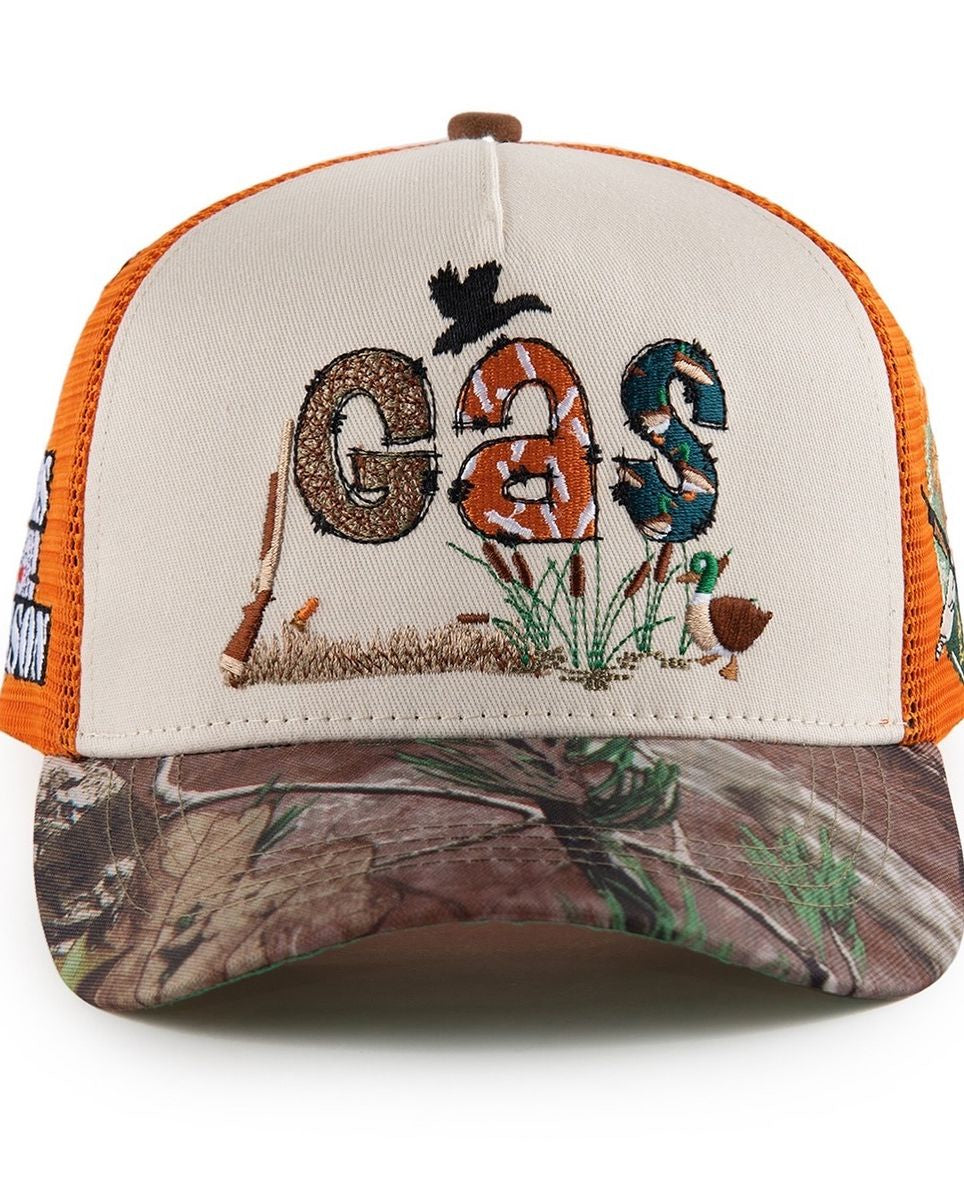Gas NYC 'Gas Season' Trucker Hat- Camo/Orange