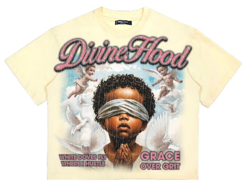 Roku 'Divine Hood' Boxy T-Shirt- Eggshell