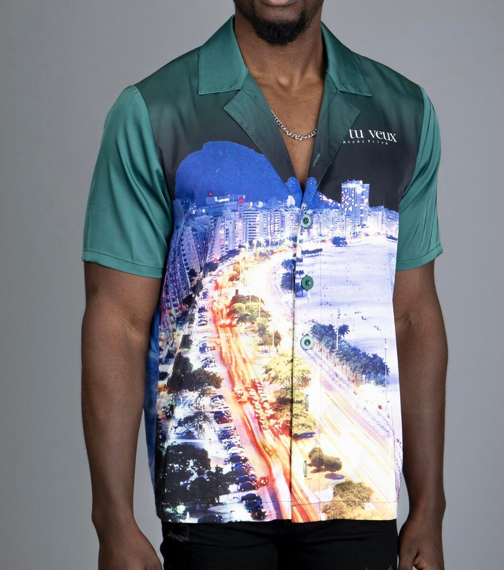 Doctrine 'Si Tu Veux Rivera' Button Up T-Shirt- Hunter Green