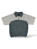 KD Rhinestone Nylon Zip-Up Shirt- Stone/Grey